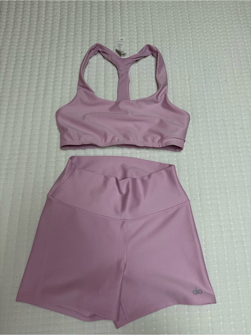 ALO Yoga Lilac Racerback Sports Bra & High-Waist Shorts Set